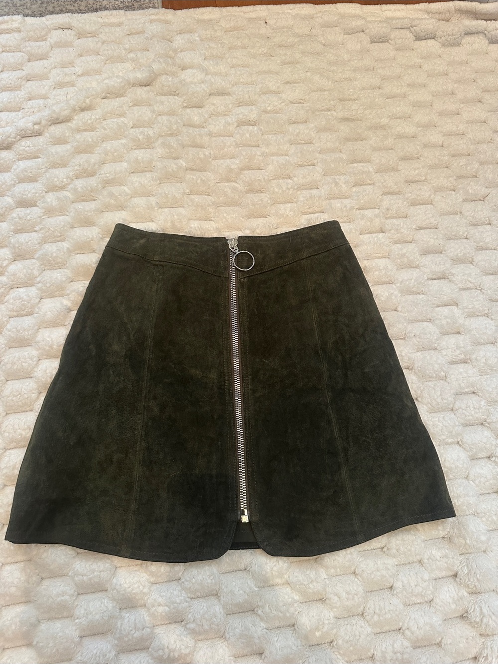 Zara Dark Green Suede Zip-Front Mini Skirt